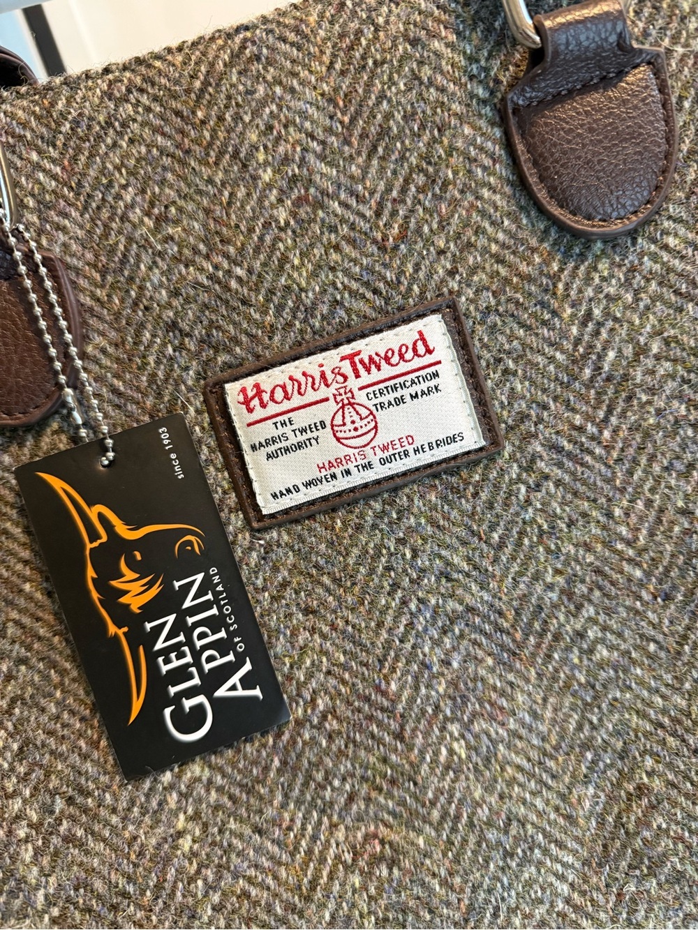 Authentic Harris Tweed Brown Tweed Shoulder Bag with Leather Trim and Crossbody